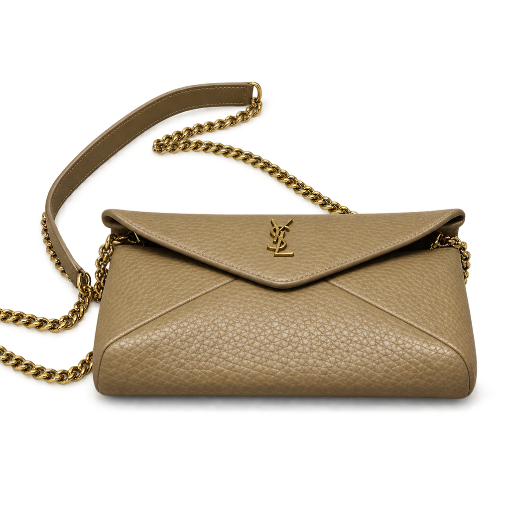 YSL Saint Laurent Gaby Envelope Bag in Olive Grained Leather