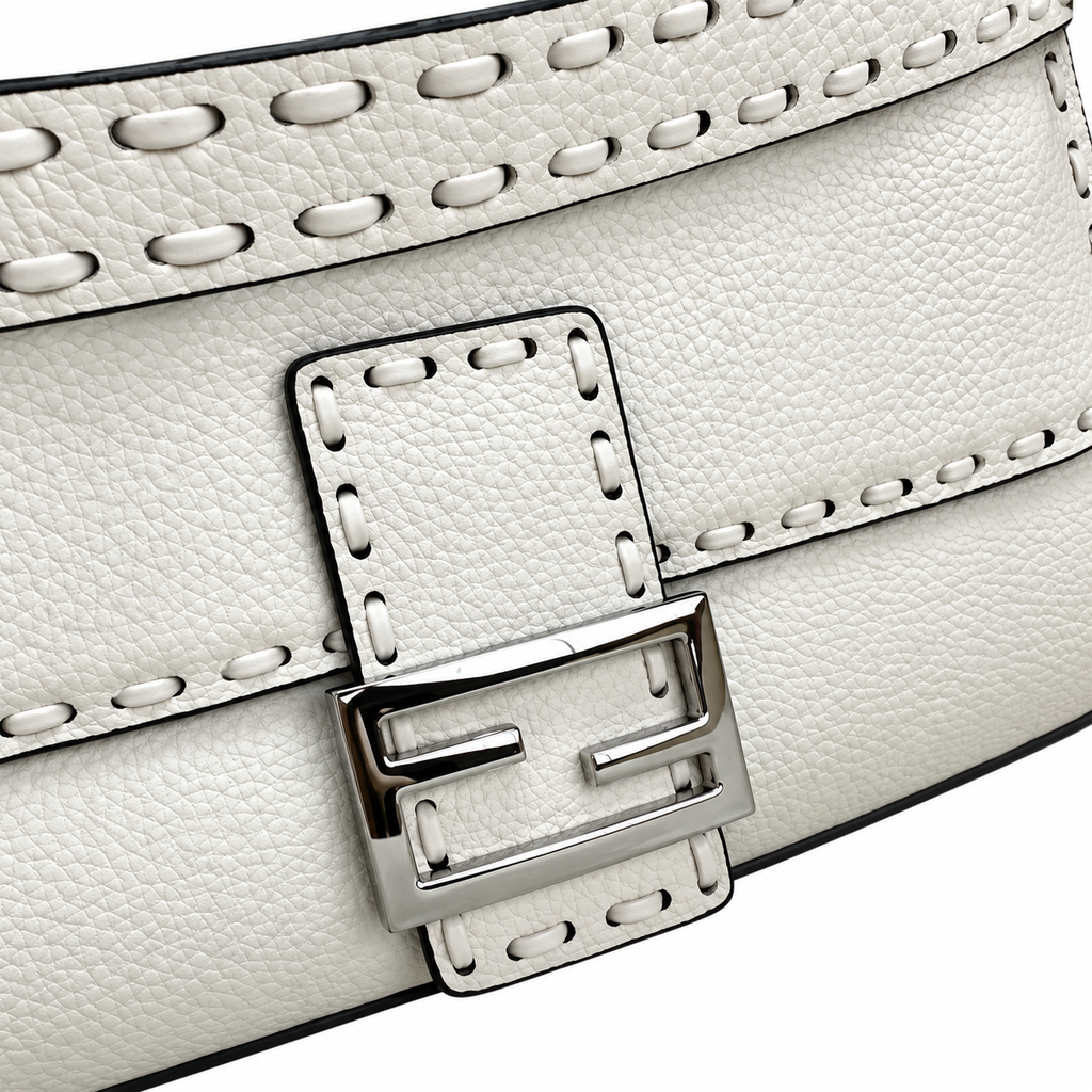Fendi FF Shoulder Bag – Jacquard Canvas & Leather Trim, Buckle Closure, 26cm