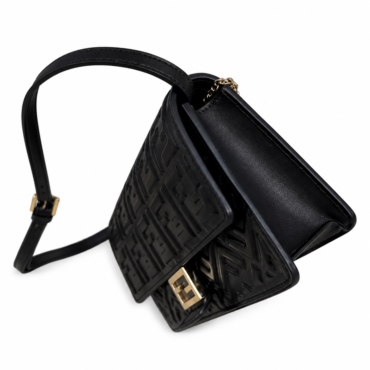 Fendi FF Small Shoulder Bag – Jacquard Canvas & Leather Trim, Flap Closure, 21cm