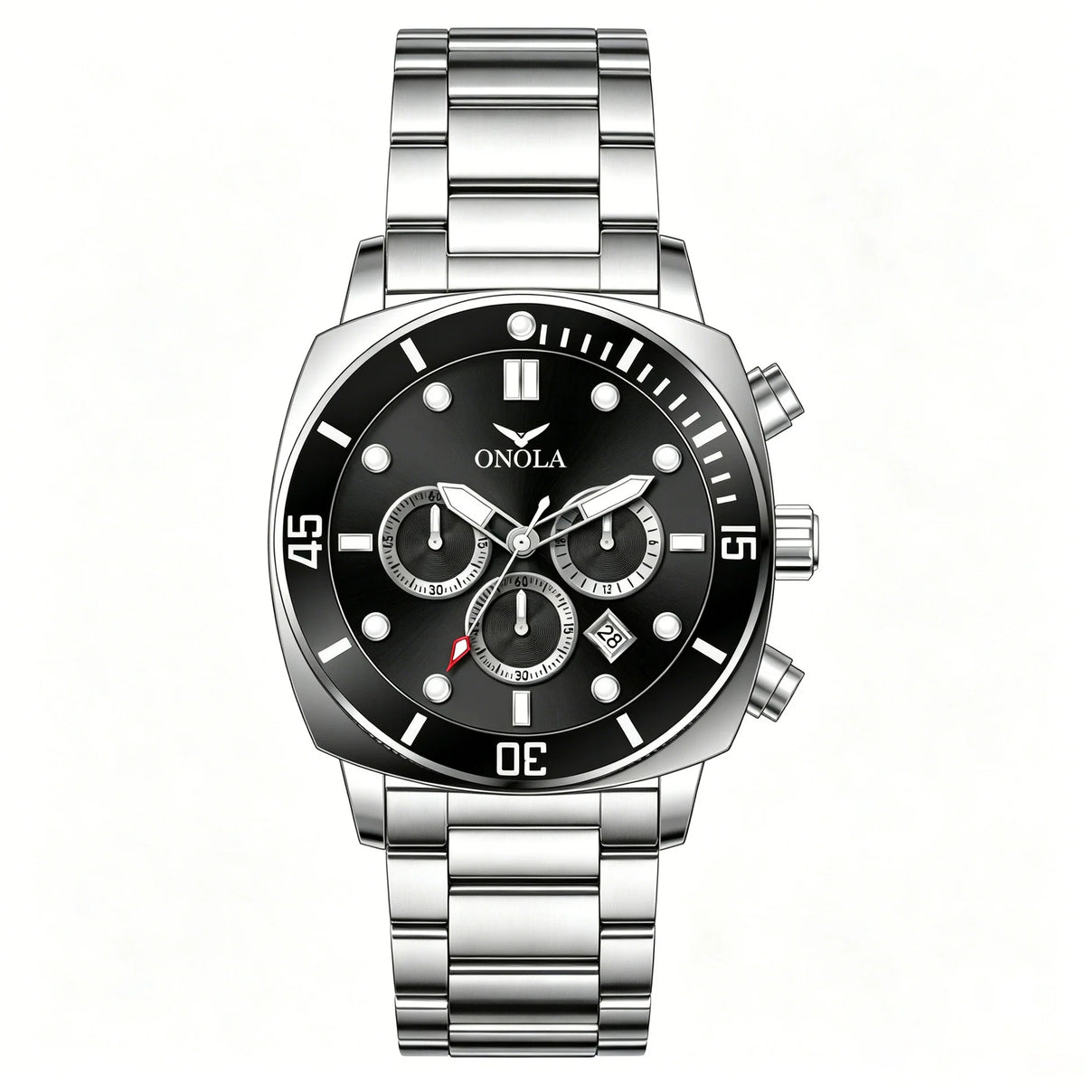 ONOLA Chronograph — Stainless Steel, Black Dial & Steel Bracelet, Men