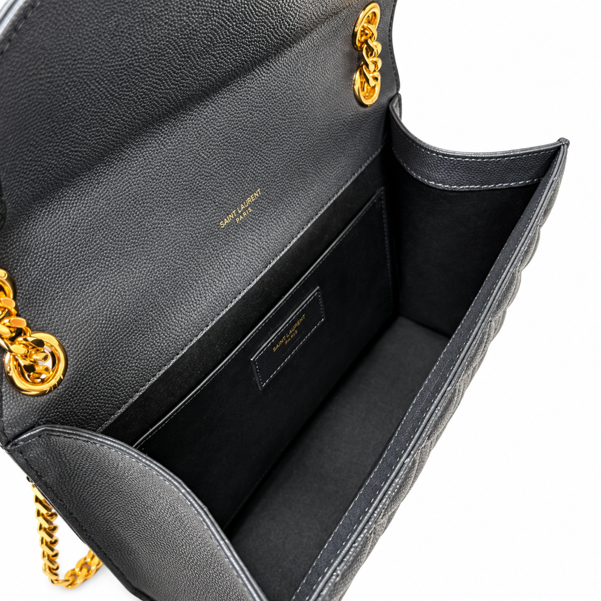 YSL College Quilted Caviar Leather Shoulder Bag Dark Gray