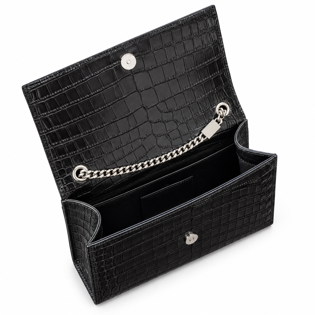 Saint Laurent YSL Kate Tassel Bag – Black Croc Silver Tassel