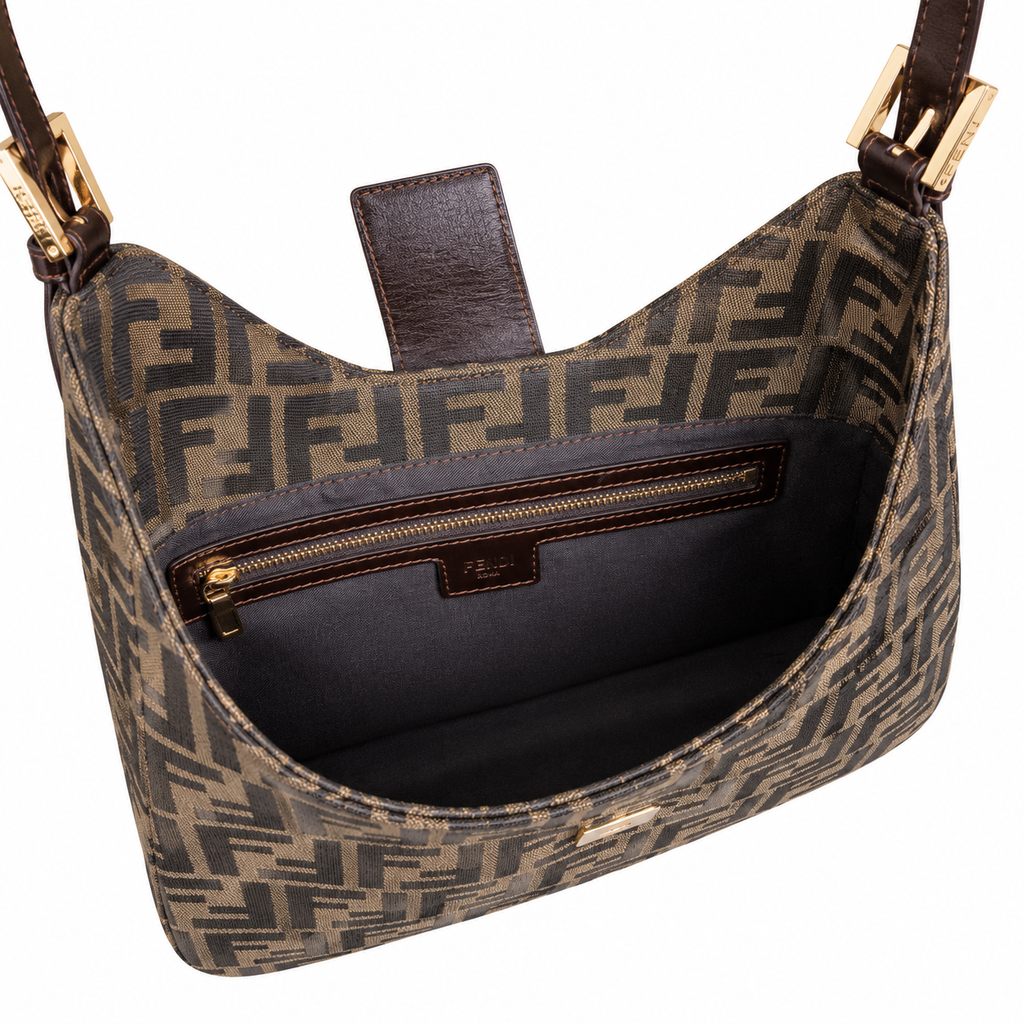 Fendi FF Shoulder Bag – Jacquard Canvas & Leather Trim, Flap Closure, 29cm