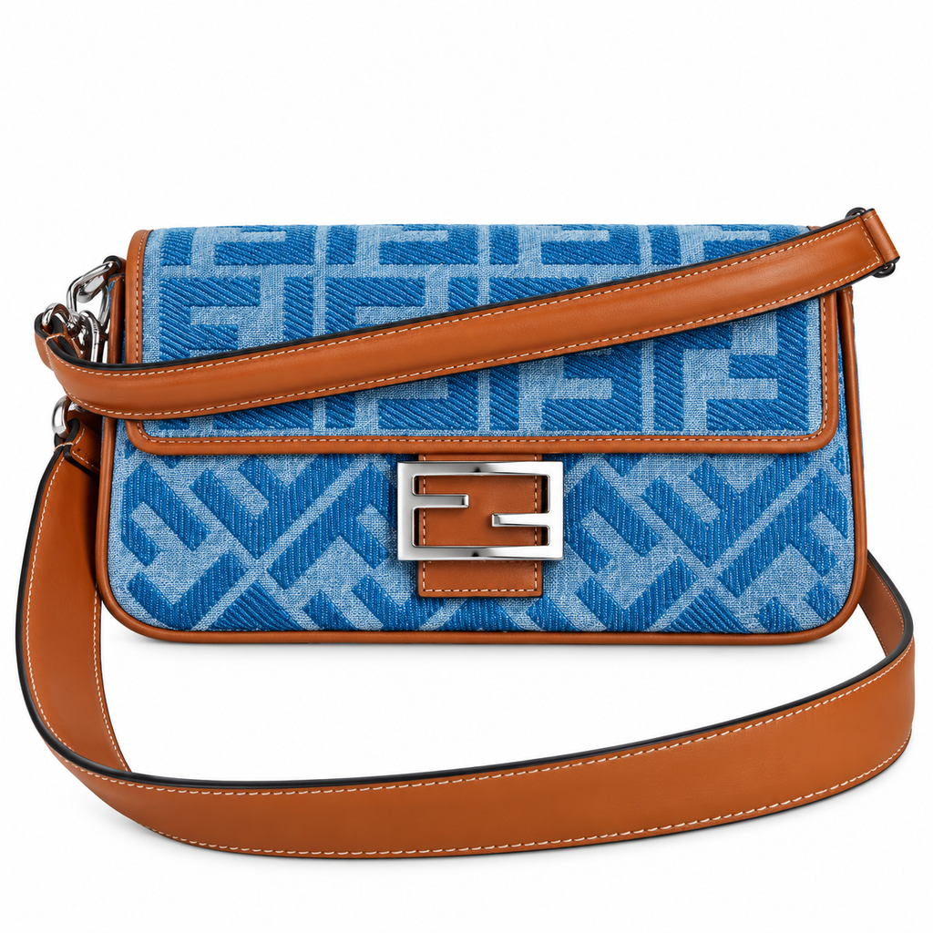 Fendi FF Shoulder Bag – Jacquard Canvas & Leather Trim, Flap Closure, 26cm