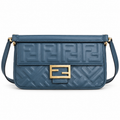 Fendi FF Elongated Shoulder Bag – Jacquard Canvas & Leather Trim, Flap Closure, 27cm
