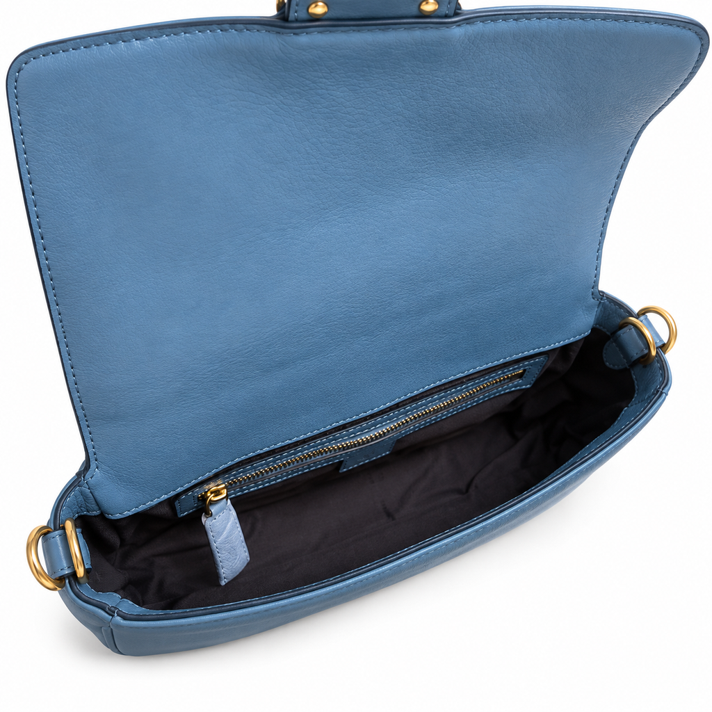 Fendi FF Elongated Shoulder Bag – Jacquard Canvas & Leather Trim, Flap Closure, 27cm