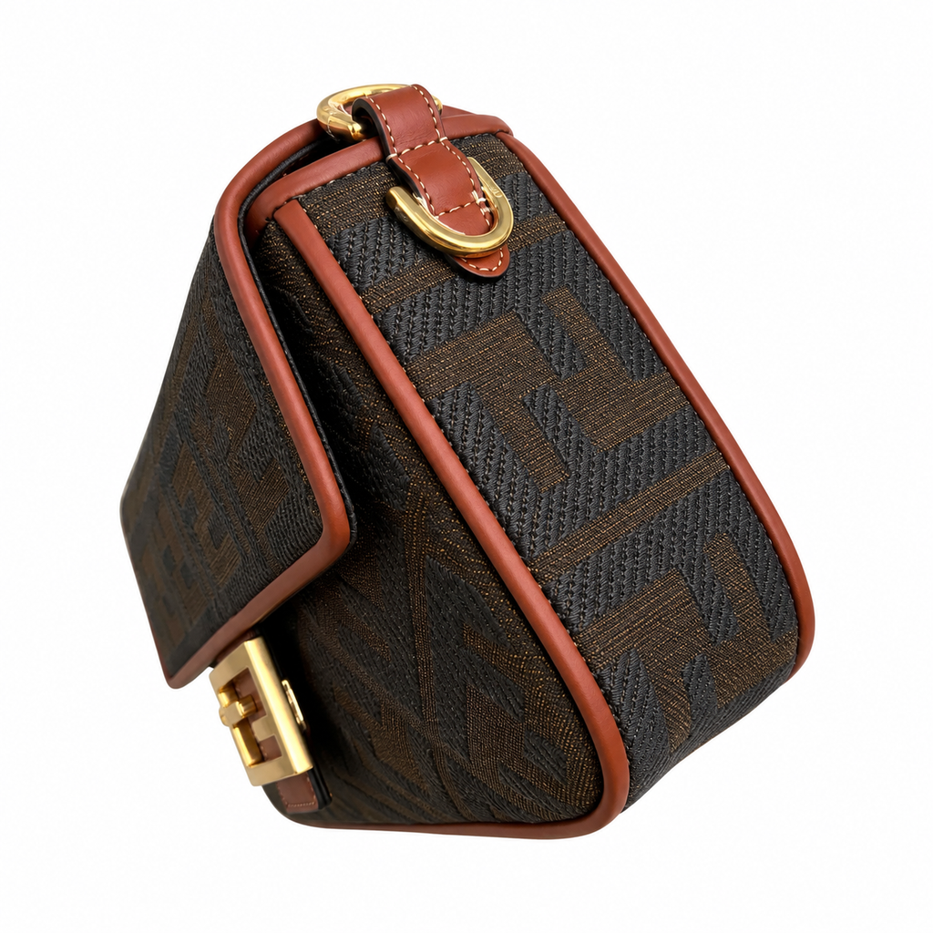 Fendi FF Shoulder Bag – Jacquard Canvas & Leather Trim, Flap Closure, 26cm