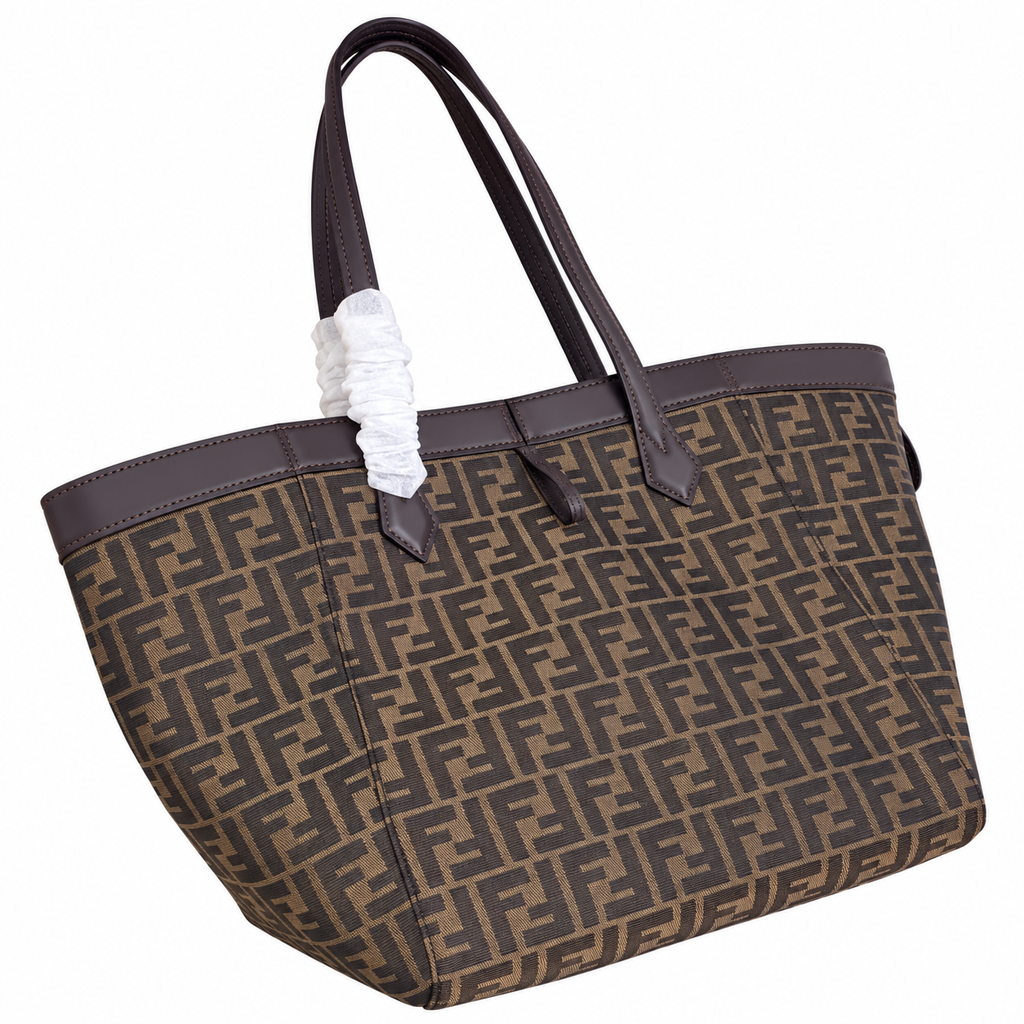 Fendi FF Large Tote Bag – Jacquard Canvas & Leather Handles, 32.5cm